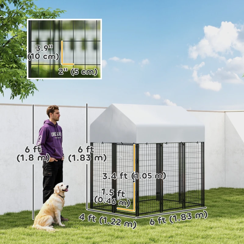 PawHut Outdoor Dog Kennel with Roof, 6' x 4' x 6' Heavy Duty Welded Wire Dog Playpen Enclosure with Escape-proof Lock