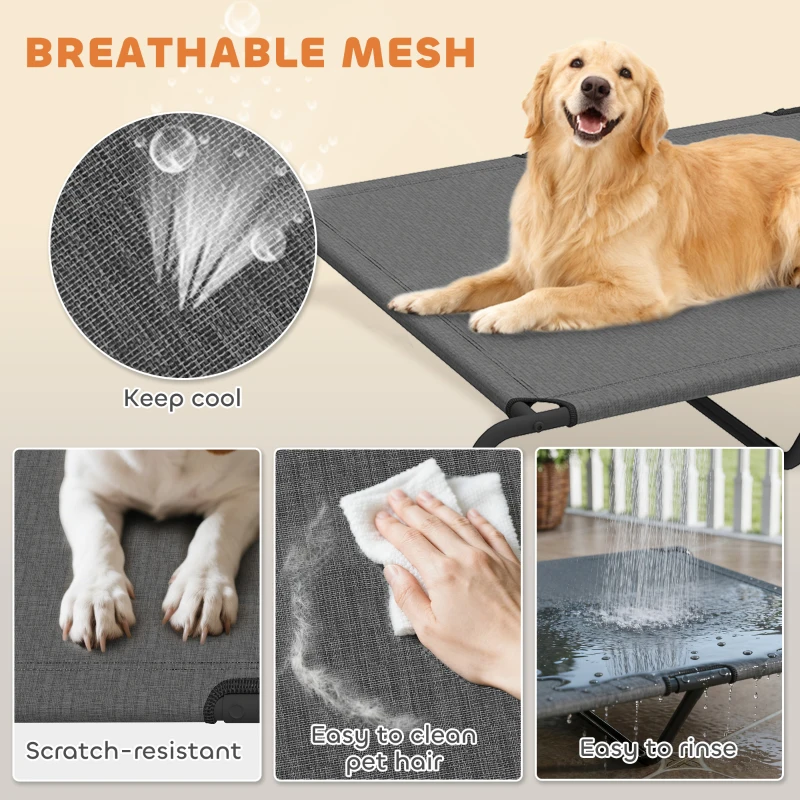 PawHut Elevated Dog Bed, Outdoor Dog Cot, Raised Dog Bed for Large Dogs with Breathable Mesh, Grey