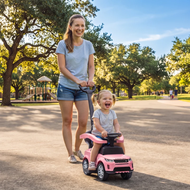 Qaba Land Rover Discovery Licensed 2-in-1 Ride On Push Car with Removable Parent Handle, Under-Seat Storage, Pink