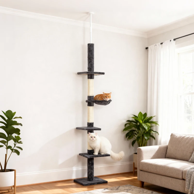 PawHut 8.5ft Cat Climbing Tree 5-Tier Kitty Activity Center with Scratching Post  Dark Grey