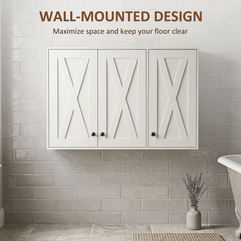 HOMCOM Modern Medicine Cabinet Wall Mounted, Bathroom Wall Cabinet with 3 Doors and Adjustable Shelves, White