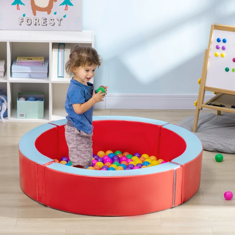 Outsunny Foam Kids Ball Pit Pool with Removable & Washable Cover, 45" x 10" Round Ball Pit for Toddlers with 200 Ocean Balls, Soft Baby Playpen, Red