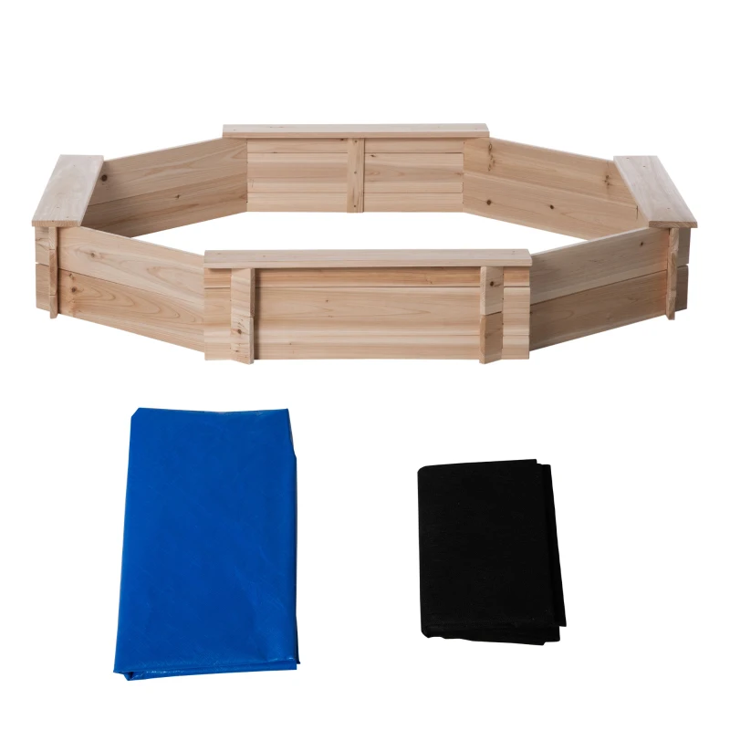 Outsunny Kids Sandbox with Cover, Wooden Sand Box with Seat, Outdoor Children Sand Pit for Backyard, Garden for Ages 3-8, Natural