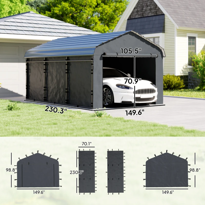 Outsunny Carport Replacement Sidewall Panel for 12' x 20' Carports, UPF50+ Waterproof Replacement Side Wall Cover, Dark Gray