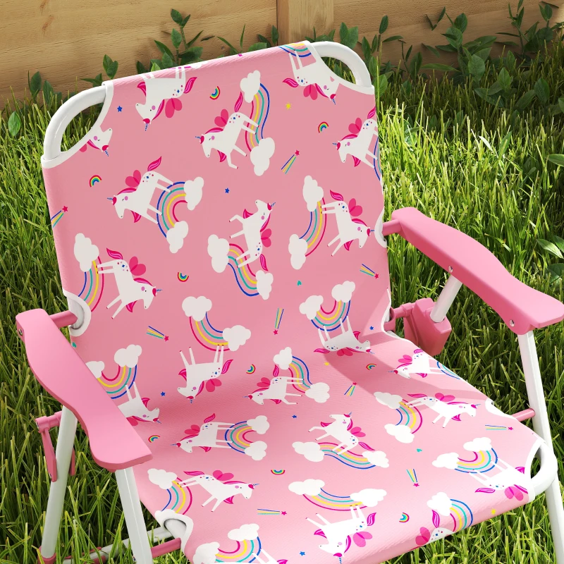 Qaba Kids Picnic Table, Kids Table and Chair Set with 2 Folding Chairs and Umbrella for Backyard, Garden, Patio, Pink