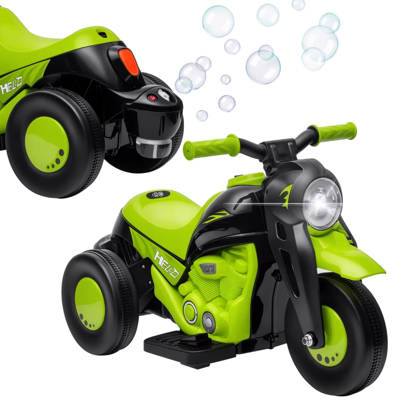 Qaba Electric Motorcycle for Kids, 6V Ride on Bubble Car with LED Headlight, Music, Pedal, for 2-5 Years Green