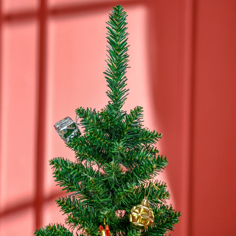 HOMCOM 5' Artificial Pencil Christmas Tree, Slim Xmas Tree with 294 Realistic Branch Tips and Plastic Stand, Green