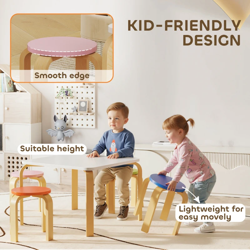 Qaba Kids Table and Chair Set, 5-Piece Children Furniture Set, Kids Table and 4 Chair Set for Daycare, Classroom, Playroom