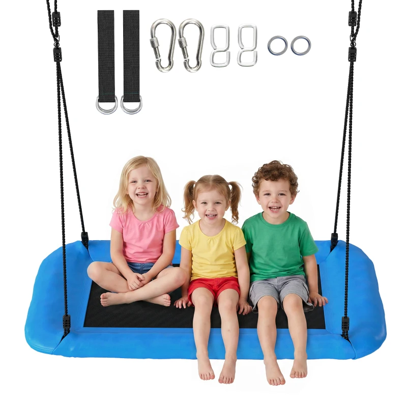 Qaba Nest Swing Adjustable Ropes Tree Straps Basket Swing for Kids, 58" x 30", 660 lbs Capacity for Indoor Outdoor, Blue