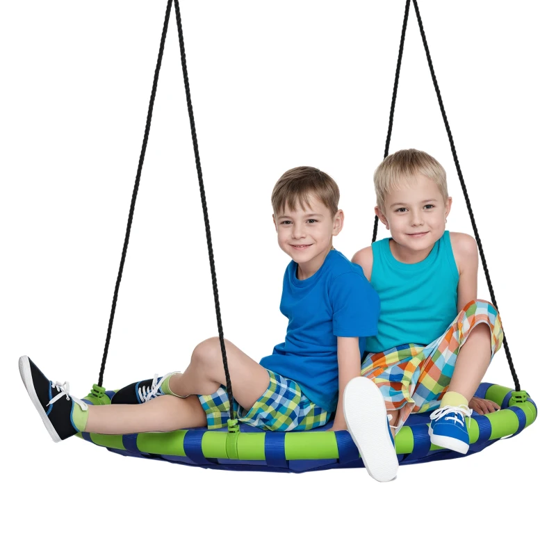 Outsunny 40 Inch Saucer Tree Swing Set for Kids with Adjustable Hanging Ropes, Steel Frame for Kids, 330lbs Capacity, Blue