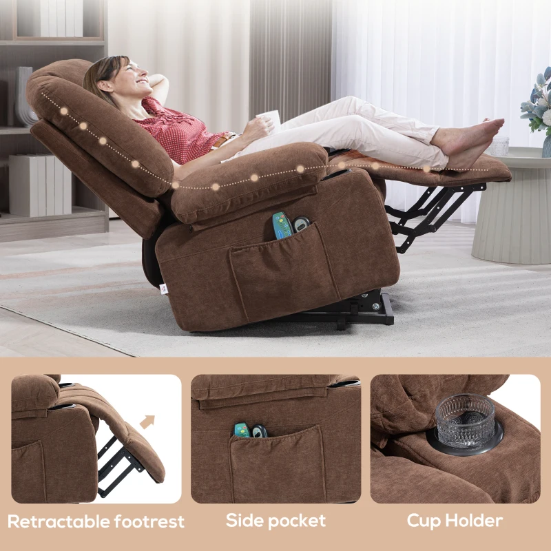 HOMCOM Power Lift Chair, Electric Recliner Chair with Vibration Massage, Heat, Side Pockets, Quick Assembly, Brown