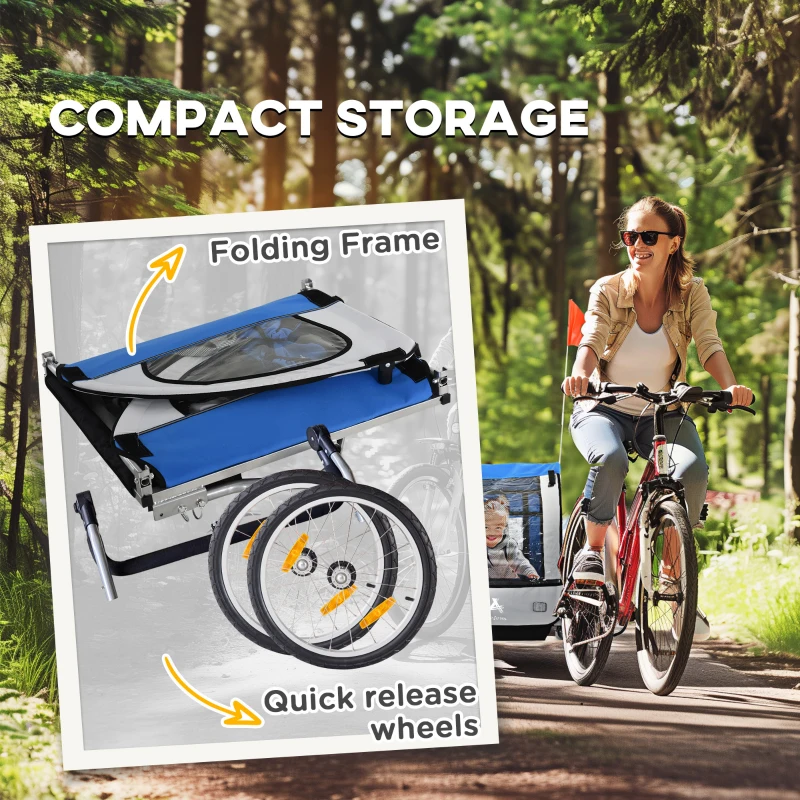 Aosom 2-Seat Child Bike Trailer for Kids with a Strong Steel Frame, 5-Point Safety Harnesses, & Comfortable Seat, Blue