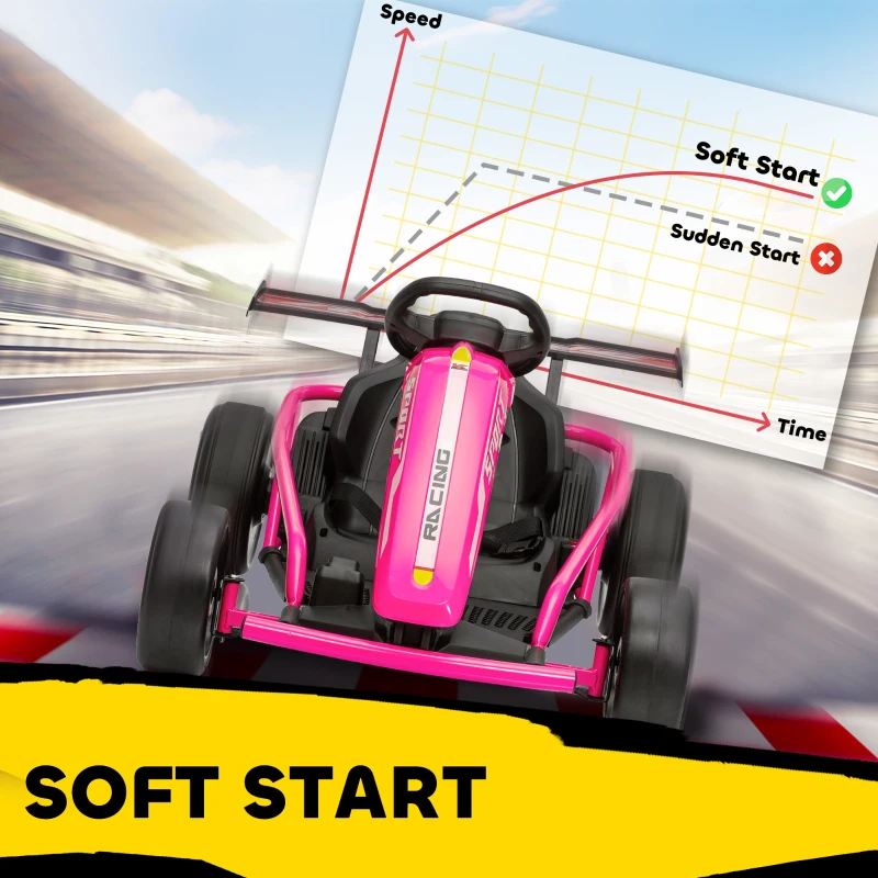Qaba 24V 7AH Kids Electric Go Kart, 8.1 MPH Battery Powered Drift Kart with Dual Motors, Soft Start for 8-12 Years, Pink