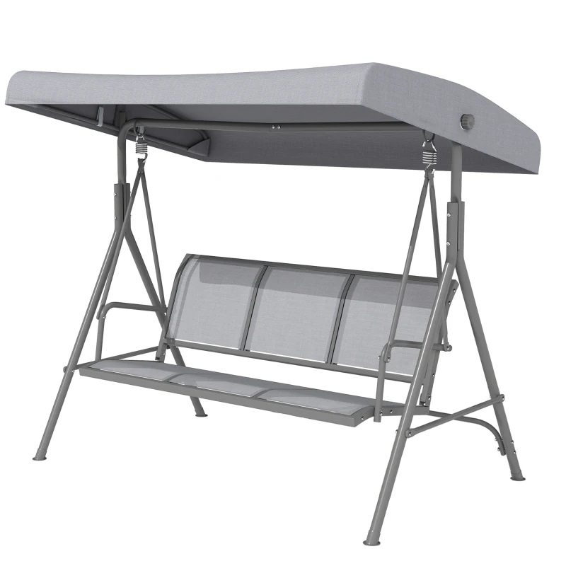 Outsunny 3-Seater Swing Chair Covered Garden Hammock A-Frame Outdoor Porch Glider Sling Seat with Adjustable Canopy Cover, Grey