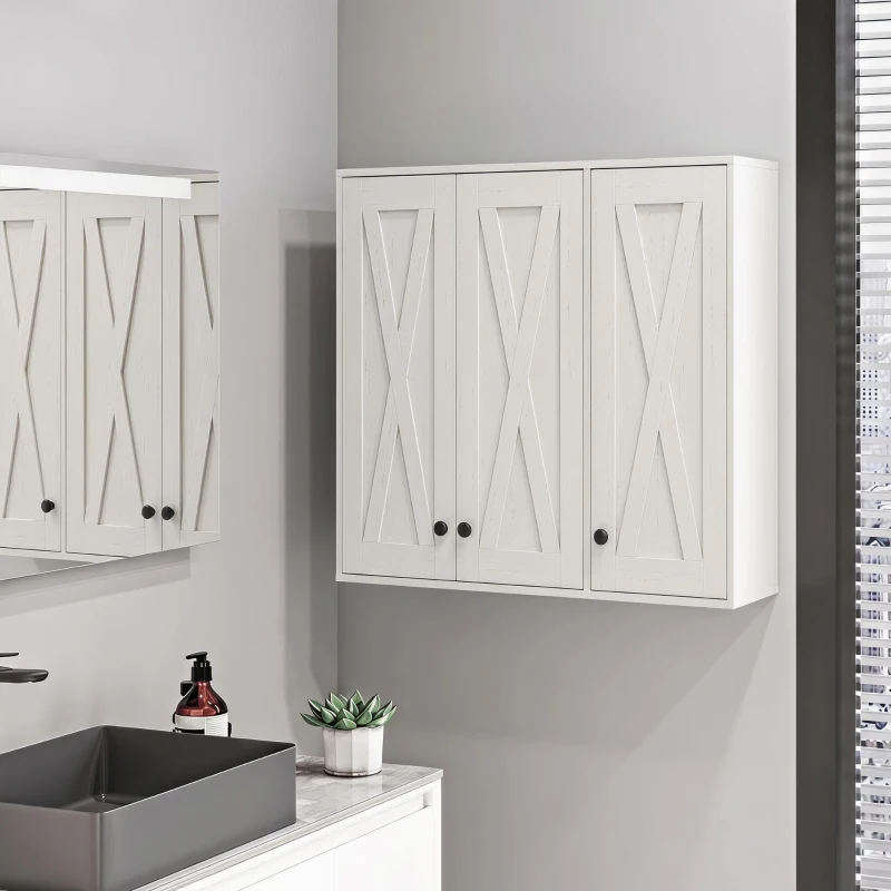 HOMCOM Modern Medicine Cabinet Wall Mounted, Bathroom Wall Cabinet with 3 Doors and Adjustable Shelves, White