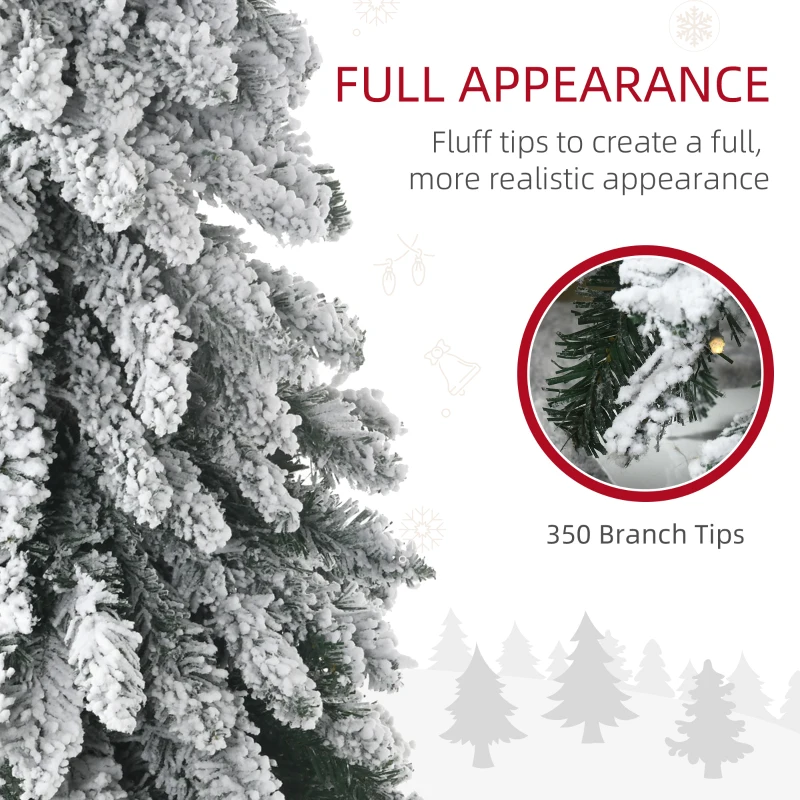 HOMCOM 7' Artificial Slim Christmas Trees, with Snow Frosted Branches, Warm White or Colorful LED Lights, Downswept Shape