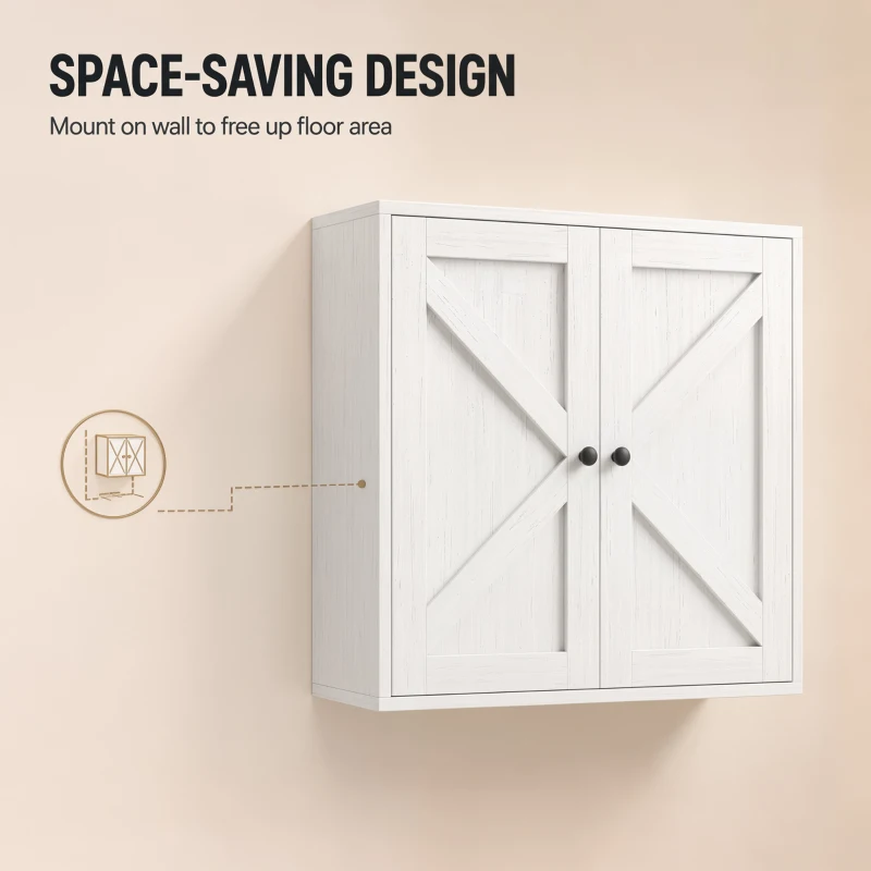 HOMCOM Bathroom Wall Cabinet, Farmhouse Bathroom Cabinet Wall Mount with 2 Shelves, White Wood Grain