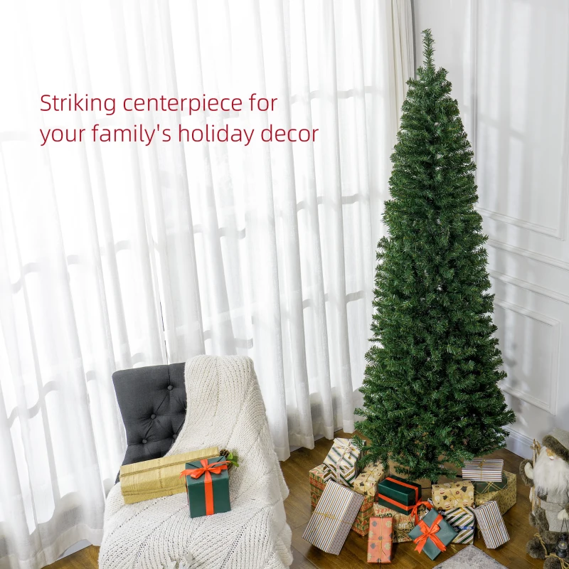 HOMCOM 7 FT Artificial Christmas Tree Pencil Xmas Tree with Stand, 818 Tips, Holiday Home Indoor Decoration for Party, Green