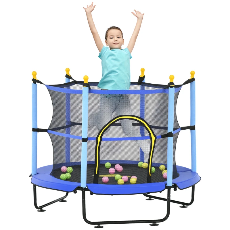 Qaba 4.6' Trampoline for Kids with Safety Enclosure & Ball Pit, Blue