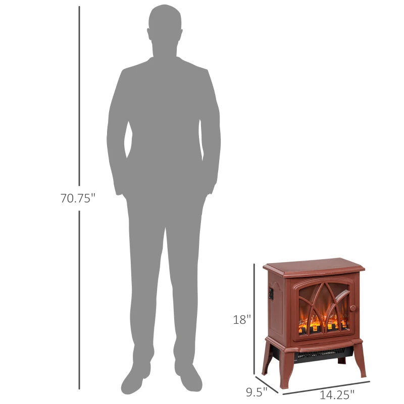 HOMCOM Electric Fireplace Heater, Freestanding Fireplace Stove with Realistic Flames Overheating Protection 750W/1500W, Red