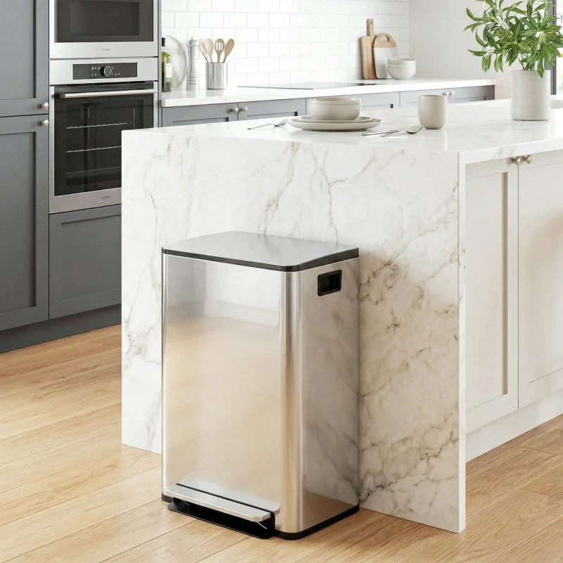 HOMCOM 2 x 30L / 7.9 Gallon Dual Trash Can with Removable Inner Buckets and Handles for Kitchen, Office, Bathroom, Silver