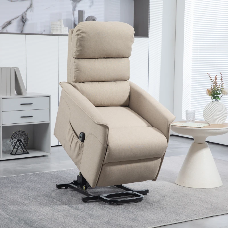 HOMCOM Power Lift Chair for Seniors, Electric Lift Recliner Chair with Remote Control, Side Pockets for Living Room, Beige