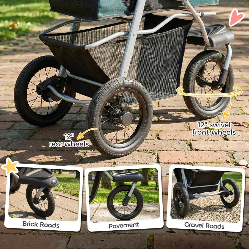PawHut Dog Stroller, Foldable Dog Stroller with 12" Rubber Wheels for Small Dogs, Up to 22 LBS, Dark Green