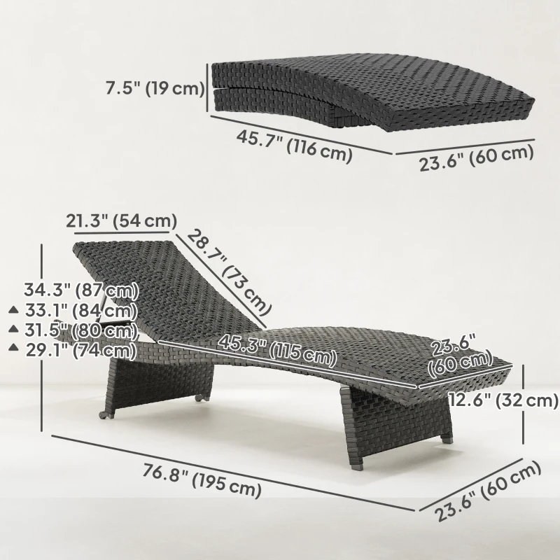 Outsunny Patio Lounger, Folding Wicker Outdoor Chaise Lounge with 4-Level Adjustable Backrest, Black