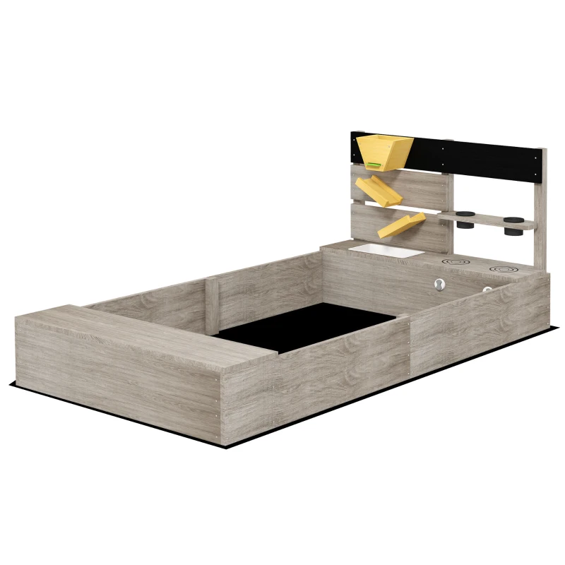 Outsunny Wooden Kids Sandbox with Liner, Kitchen Design for Garden, Backyard