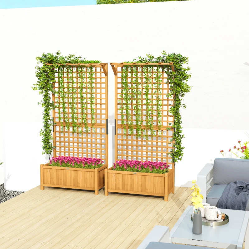 Outsunny Wood Planter with Trellis for Vine Climbing, Raised Garden Bed, Privacy Screen for Backyard, Patio, Pack of 2, Yellow