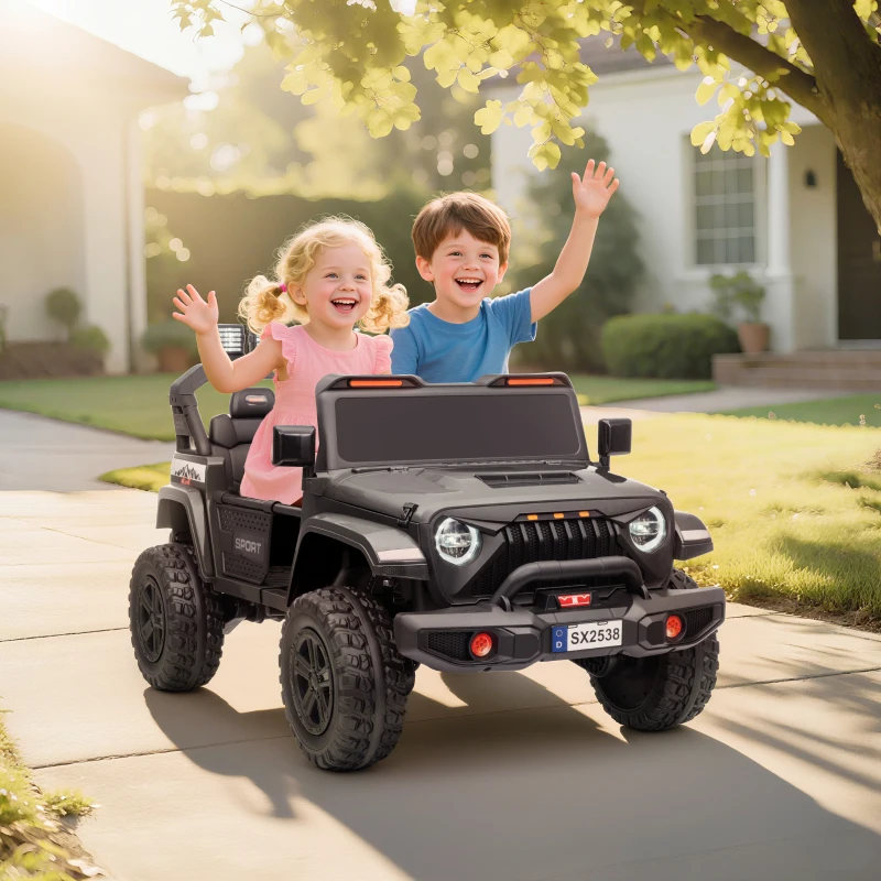 Qaba Ride on Truck Car with 2-Seater, 24V Electric Car with 4 Motors, Remote Control, Spring Suspension for 3-8 Years, Black