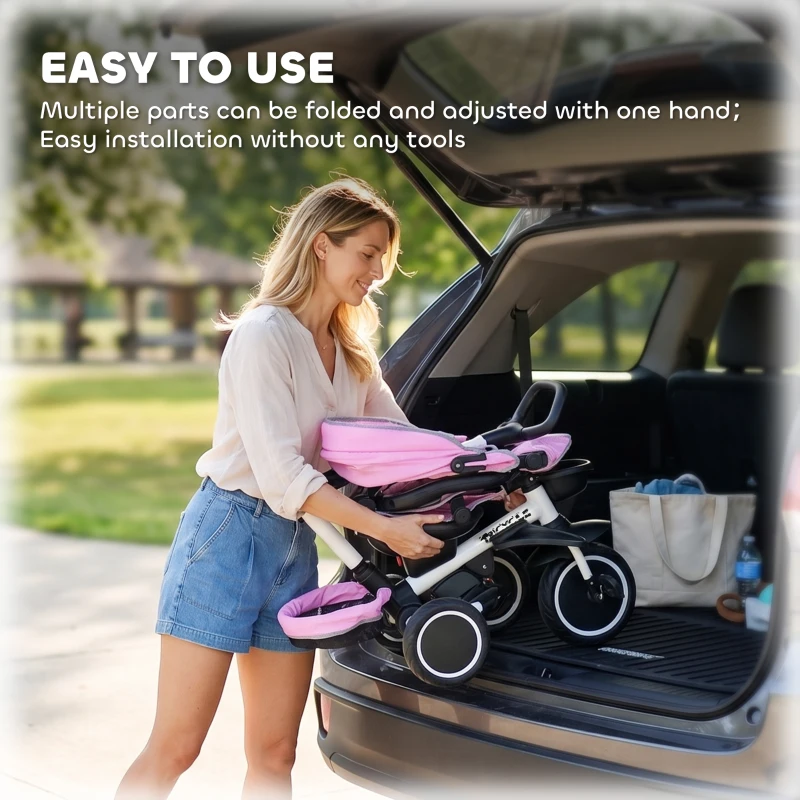 Aosom Tricycle for Toddler 6-in-1 Kids Trike, Foldable Converts Stroller to Baby Push Bike, Adjustable Backrest with Detachable Guardrail & Handle, Brake for 1-4 Years Old, Pink