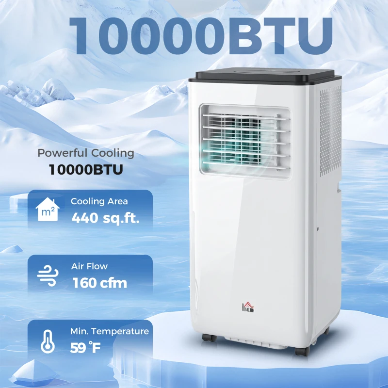 HOMCOM 10,000 BTU Moible Air Conditioner 440 Sq. Ft., Dehumidifier Fan Auto Sleep with 24H Timer On/Off, Window Kit, White