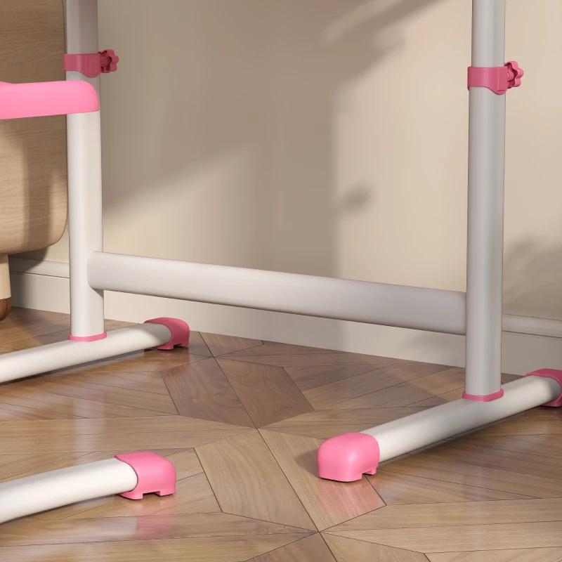 Qaba Height Adjustable Kids Desk and Chairs Set with Tilt Desktop, Storage Drawer, Pen Slot, Hook, Pink