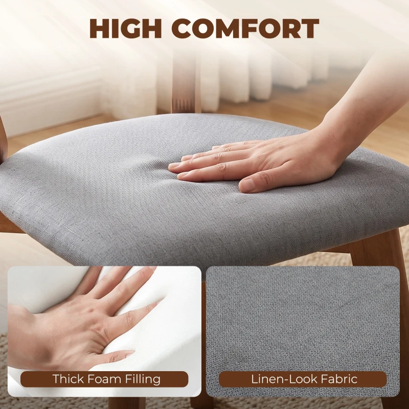 HOMCOM Dining Chairs Upholstered Linen-Look Kitchen Chairs Rubberwood Legs Set of 4 Grey and Brown