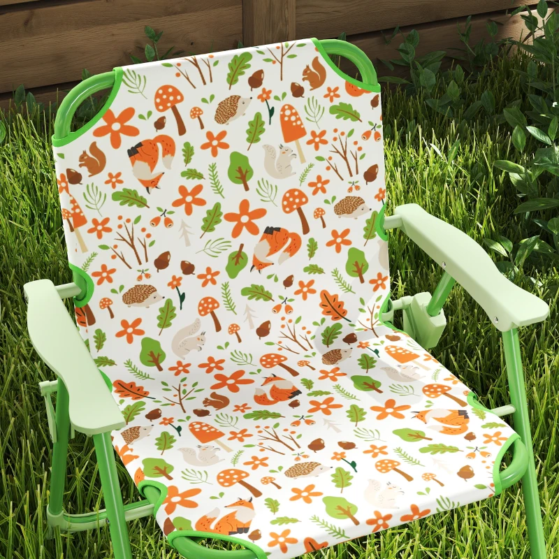 Qaba Kids Picnic Table and Chair Set, Outdoor Activity Table with Foldable Chairs, Removable Umbrella for Backyard, Green