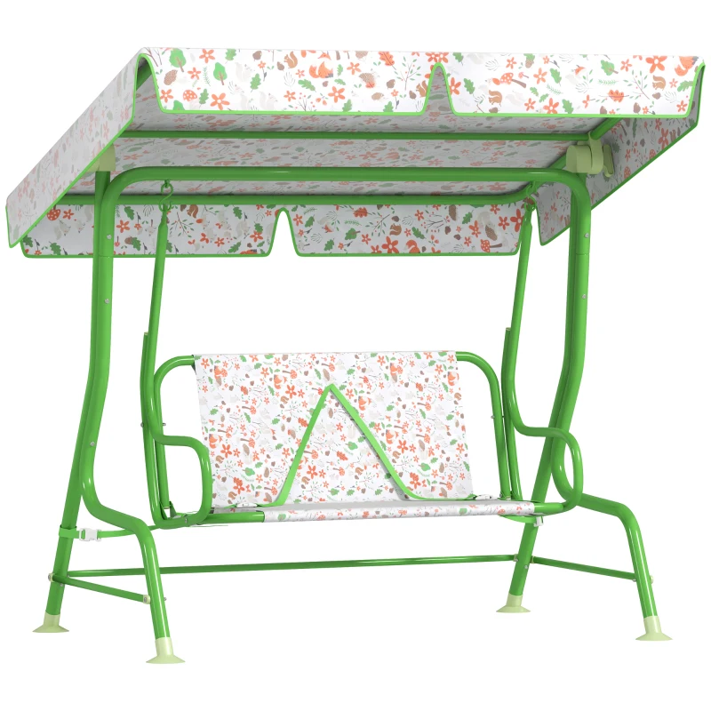 Qaba Kids Patio Swing Chair with Adjustable Canopy, Safety Belt for Patio, Garden, Poolside, Balcony, Green
