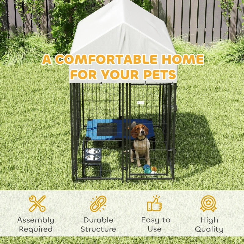 PawHut Outdoor Dog Kennel with Roof, 6' x 4' x 6' Heavy Duty Welded Wire Dog Playpen Enclosure with Escape-proof Lock