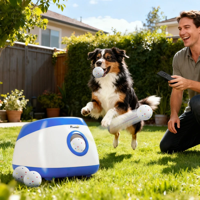 PawHut Automatic Dog Ball Launcher with 26-80 FT Distance, Automatic Ball Launcher for Medium and Large Dogs, Blue