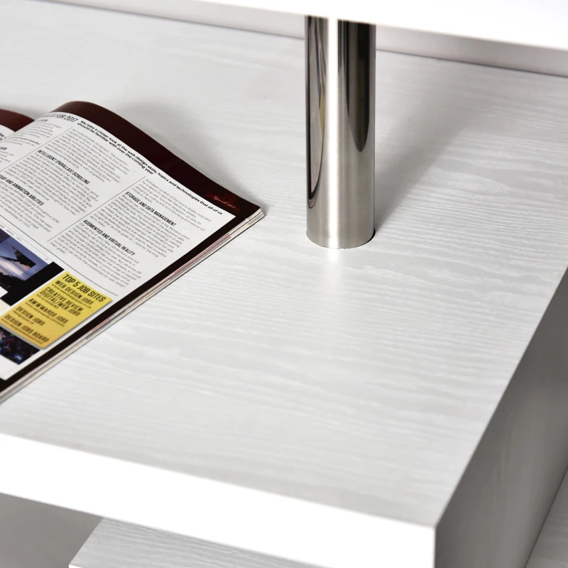 HOMCOM 94" 5 Tier L-Shaped Computer Desk Rotating Writing Table Corner Desk with Display Shelves and Stainless Steel Frame, White