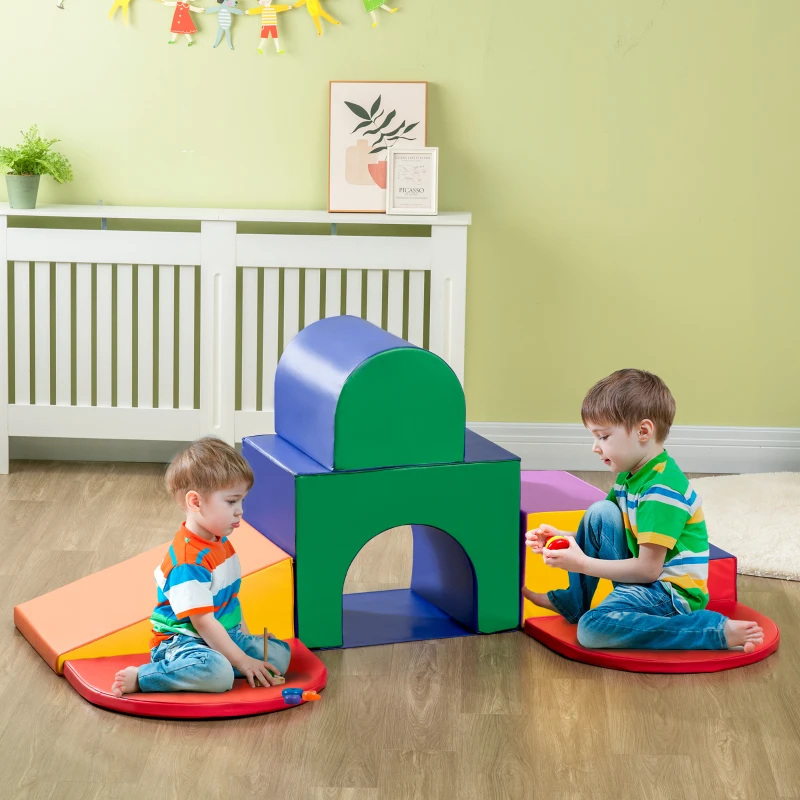 Qaba 7-piece Soft Play, Foam Climbing Blocks for Toddlers, Kids' Educational Climbing Crawling Toys, Kids Foam Play Set Stairs and Ramp, Multicolored