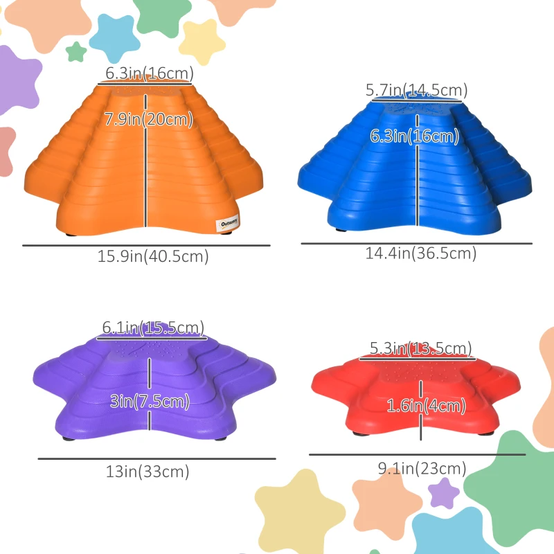 Outsunny 11PCs Larger Size Balance Stepping Stones for Kids with Non-slip Bottom, Stackable Obstacle Course Outdoor Indoor, Play River Rocks with Starfish Style