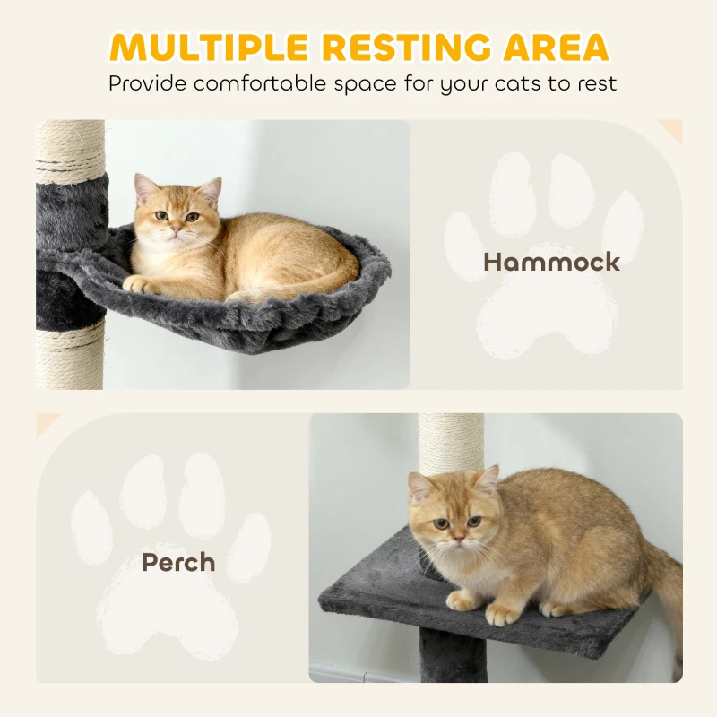 PawHut 8.5ft Cat Climbing Tree 5-Tier Kitty Activity Center with Scratching Post  Dark Grey