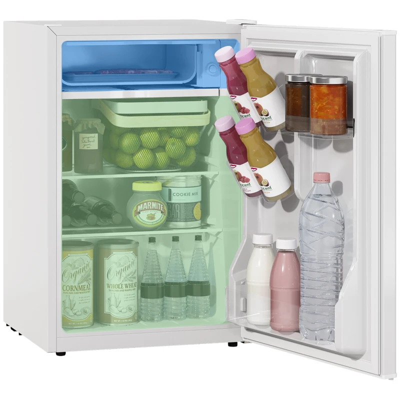 HOMCOM 2.5 Cu.Ft Mini Fridge, Single Door Compact Refrigerator with Freezer, Adjustable Thermostat, Reversible Door, White