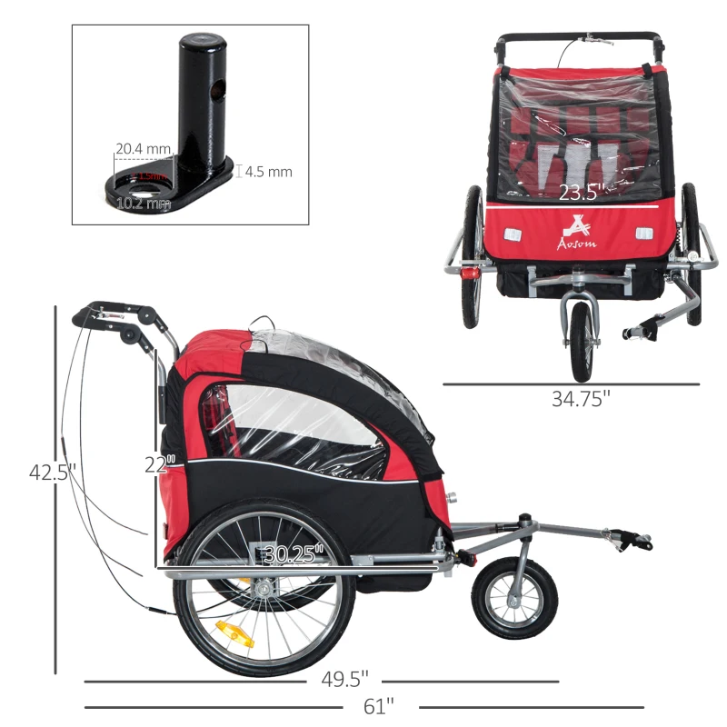 Aosom Elite 360 Swivel Bike Trailer for Kids Double Child Two-Wheel Bicycle Cargo Trailer With 2 Security Harnesses, Red