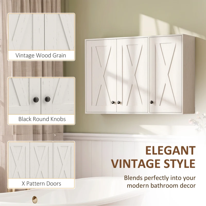 HOMCOM Modern Medicine Cabinet Wall Mounted, Bathroom Wall Cabinet with 3 Doors and Adjustable Shelves, White