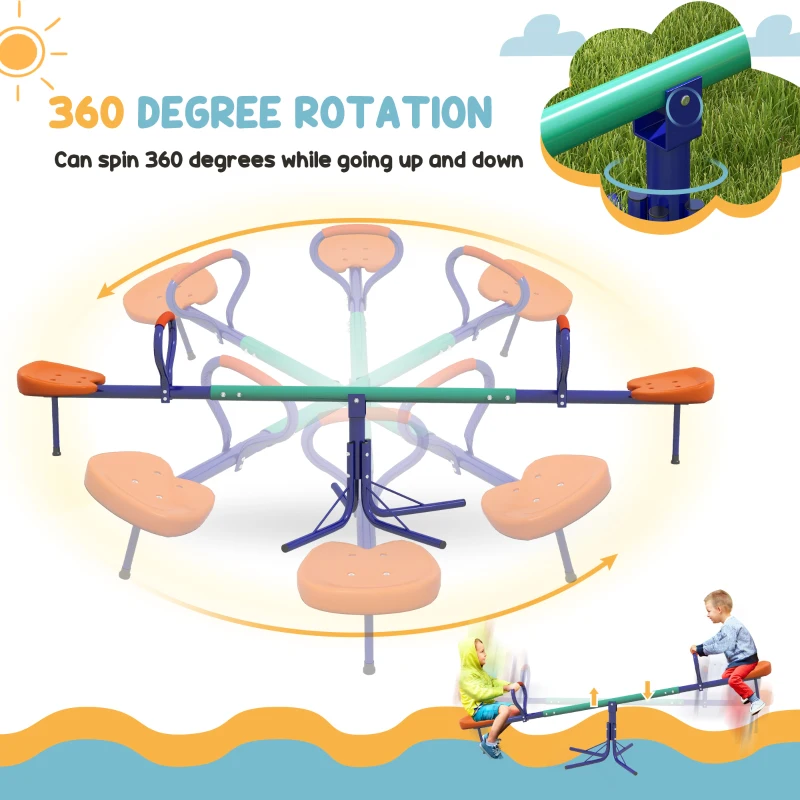 Outsunny Kids Seesaw Swivel with 360 Degrees Rotating, Outdoor Playground Equipment for Backyard, Playground, Multicoloured