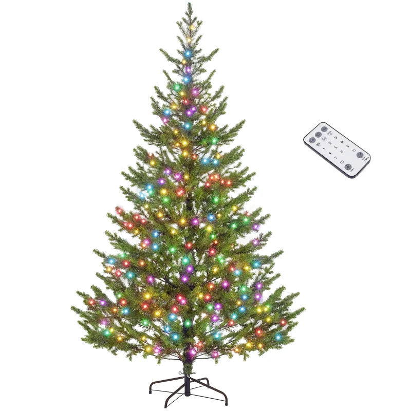 HOMCOM 7ft Artificial Prelit Sparse Cedar Christmas Tree with LED Lights and 2931 Tips, Steel Base for Home Office Holiday