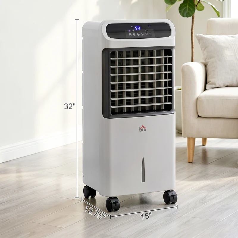 HOMCOM 3-In-1 Ice Cooling Fan, Mobile Evaporative Air Cooler with Remote, Timer, Oscillating for Home Office, Bedroom, Gray