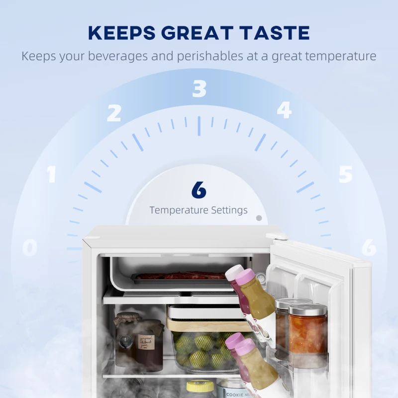 HOMCOM 2.5 Cu.Ft Mini Fridge, Single Door Compact Refrigerator with Freezer, Adjustable Thermostat, Reversible Door, White
